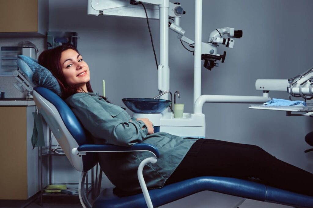 Patient at a dentist's office during their first dental check-up.
