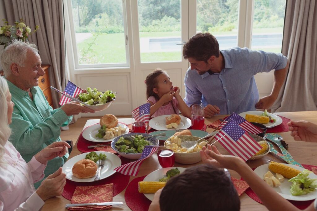 A family enjoying a healthy meal at the dining table.