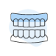 Illustration of dental implants showing upper and lower tooth crowns on an implant bridge.