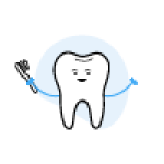 Smiling tooth character holding a toothbrush and dental floss.
